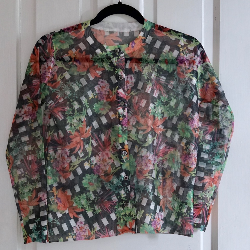 Vintage floral and gingham printed cardigan